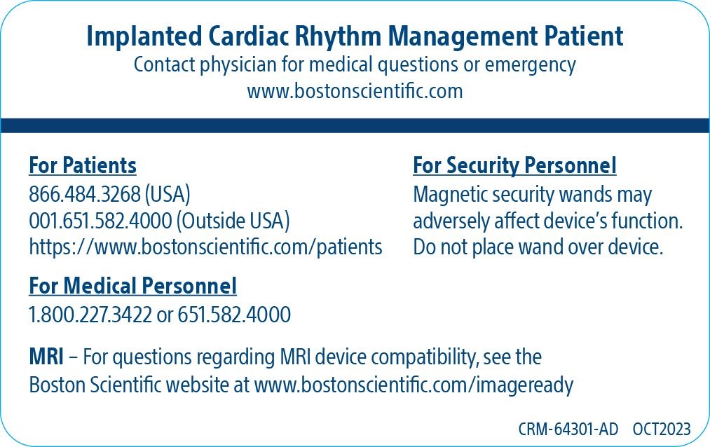 Boston Scientific Medical Device ID Card