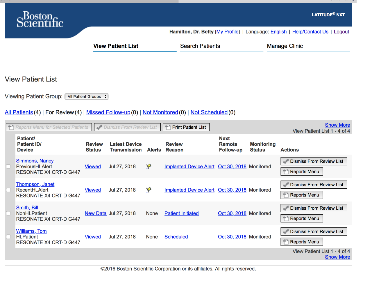 LATITUDE NXT Website Screen Showing Patient Organization Options